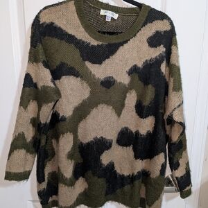 She + Sky Olive and Black Camouflage Sweater